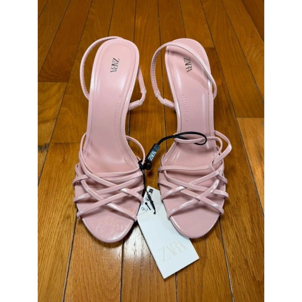 New NWT Zara Satin Effect Heeled Sandals Shoes Pink Womens Sz 88